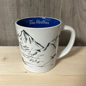 2018 Tim Hortons Ski, Snow, Forest, Mountains Blue and White Coffee mug